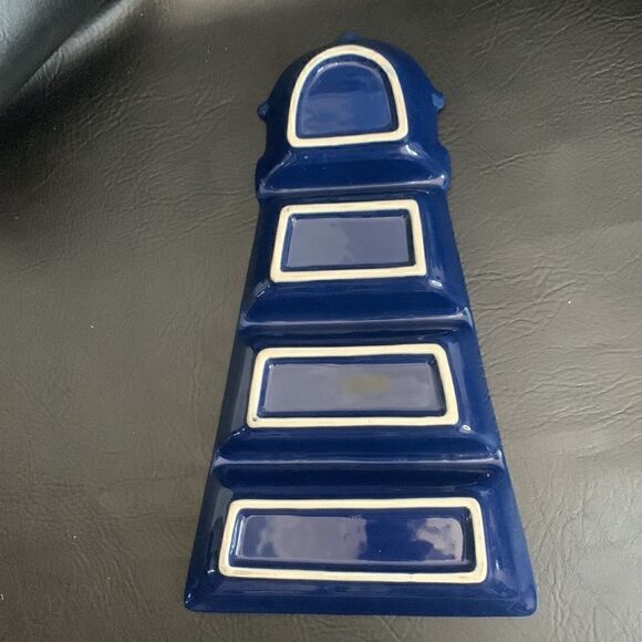 Light House Appetizer Trinket Decorator Serving Tray Navy Blue 4 Separate Areas - Picture 3 of 7